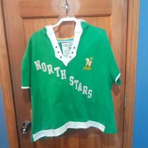 Vintage Old Time Hockey North Stars green cropped cotton hoodie size L